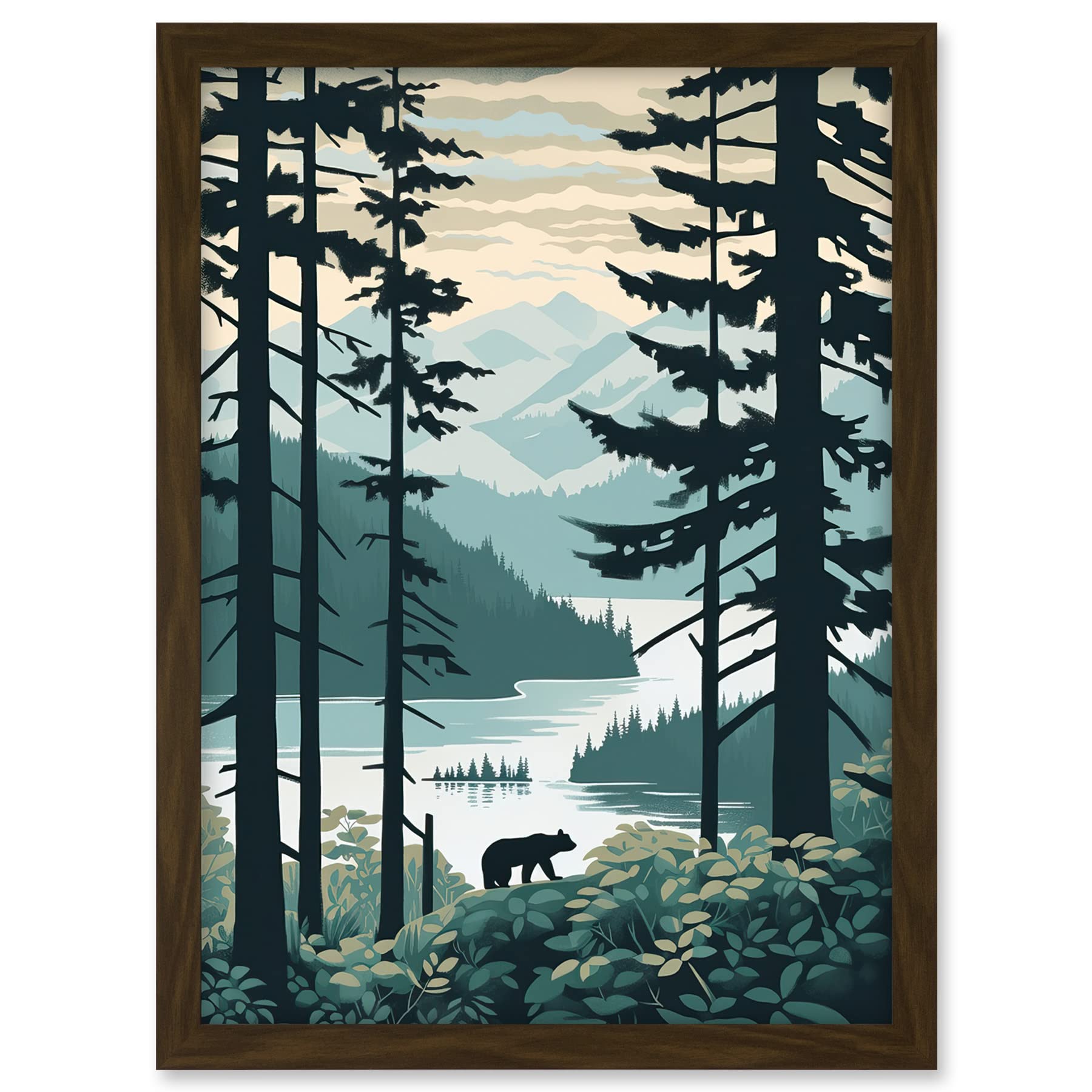 Artery8 Great Bear Rainforest Coastal Mountain Landscape Artwork Framed A3 Wall Art Print