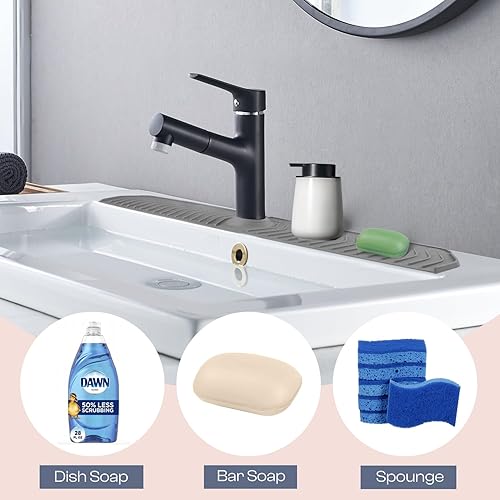 Miniatura 4 de Alfombrilla de silicona mejorada de 30 x 5.7 pulgadas para cocina y baño: alfombrilla para grifo de fregadero, almohadilla de drenaje de fregadero y