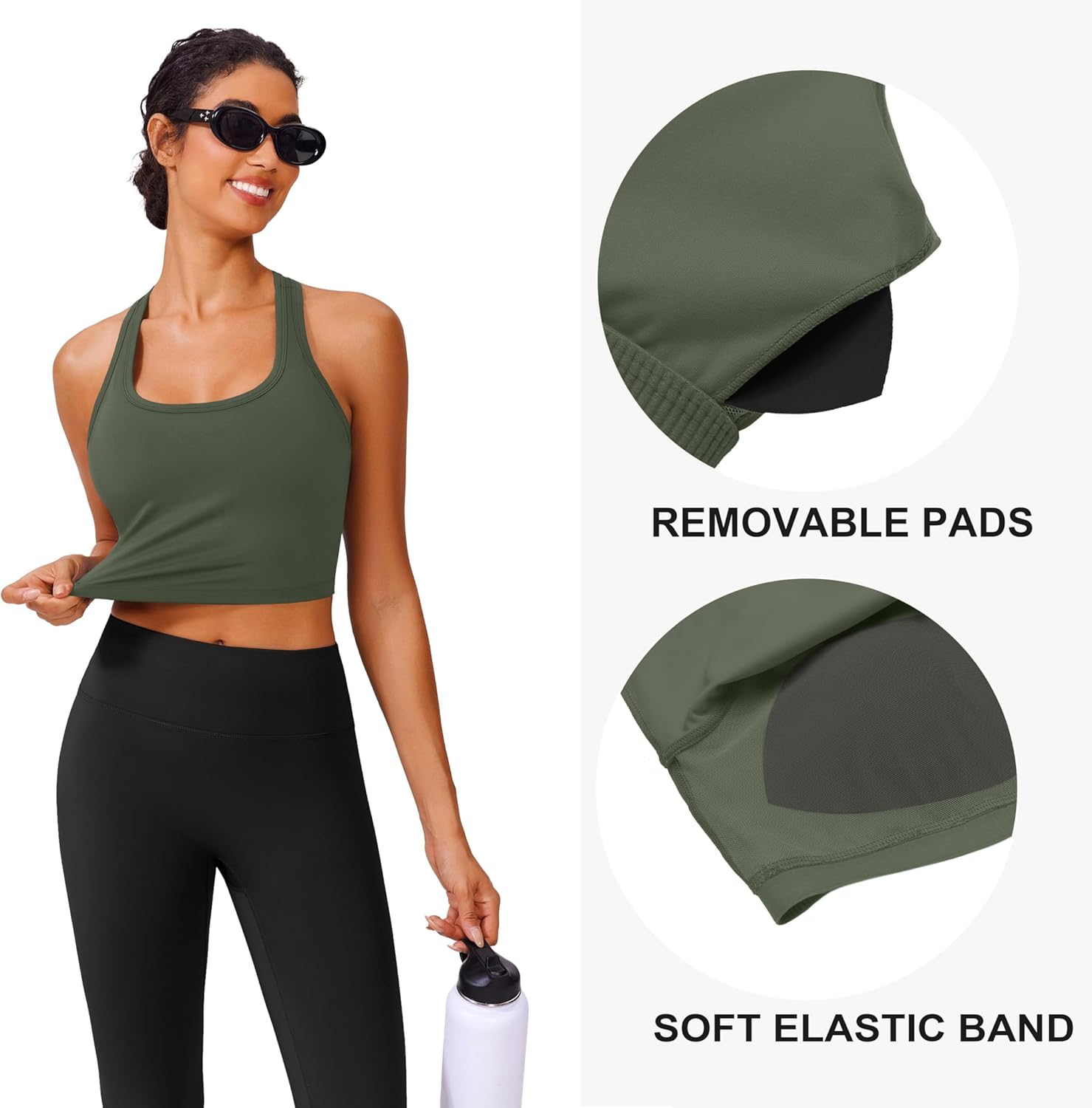 PINSPARK Racerback Crop Tank Tops for Women Longline Padded Sports Bra Scoop Neck Workout Yoga Top - Image 5
