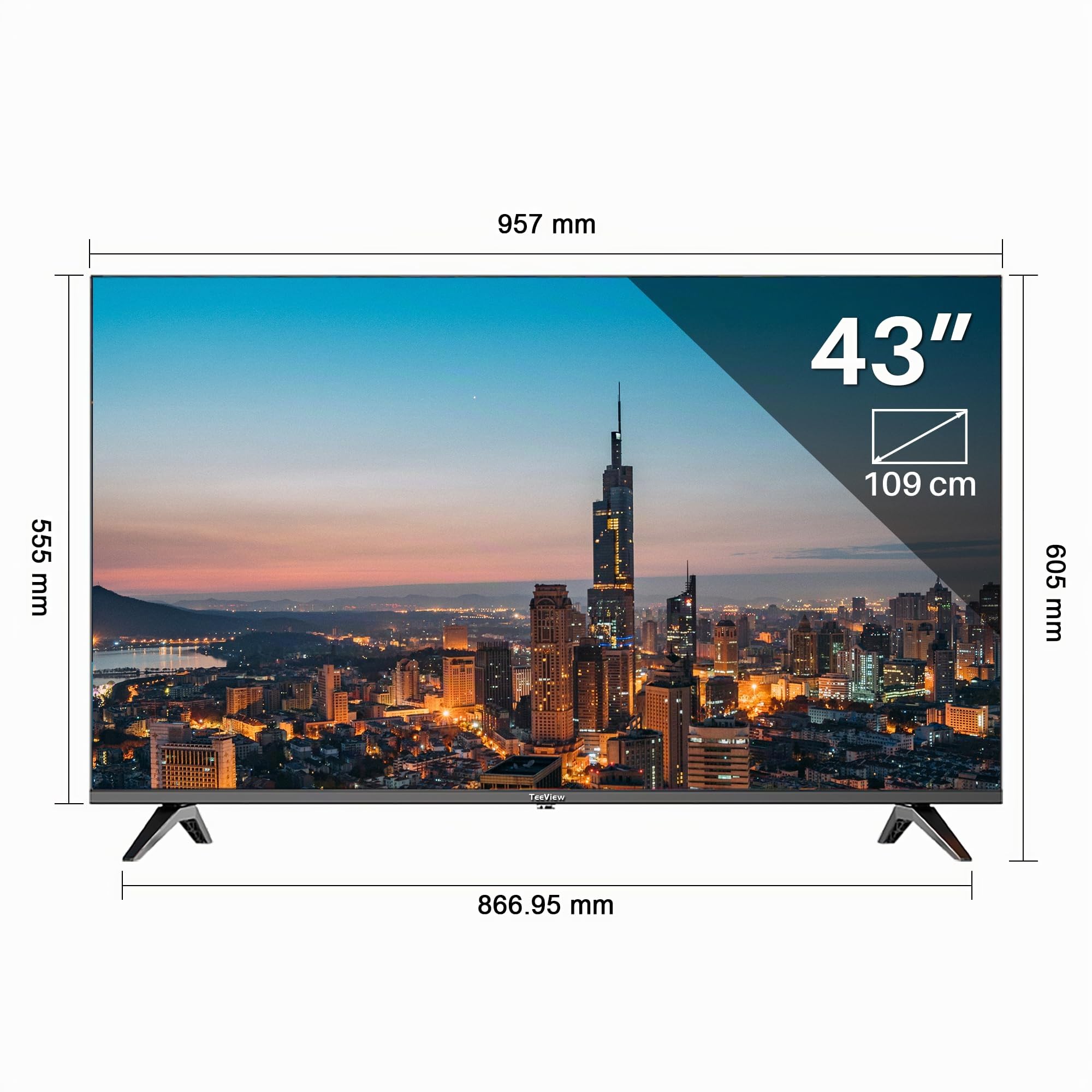 TEEVIEW Google Smart TV | QLED 4K UHD | 43”/110cm | Frameless Design | Tripple Tuner DVB-T/T2/S/S2/C | HDMI x3, USB x2, CI+ | Sprachsteuerung & Streaming-Apps | In Eindhoven montiert | TV43QQG-EU