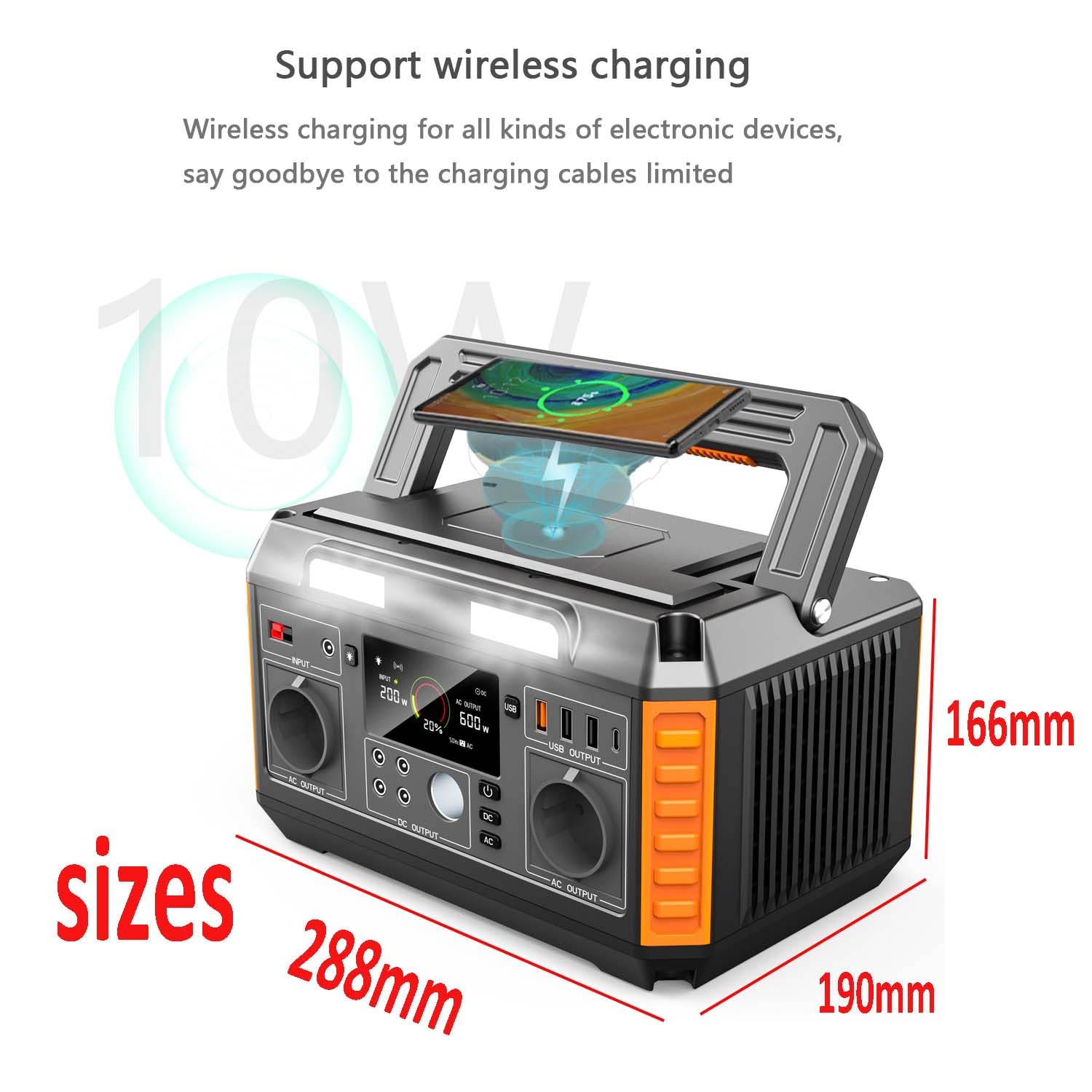 Generador Solar Portable Power Station 520WH 600W con Salida De Onda Senoidal Pura AC/DC Generador De Almacenamiento De Energía De Emergencia para Camping Batería 140400 Mah