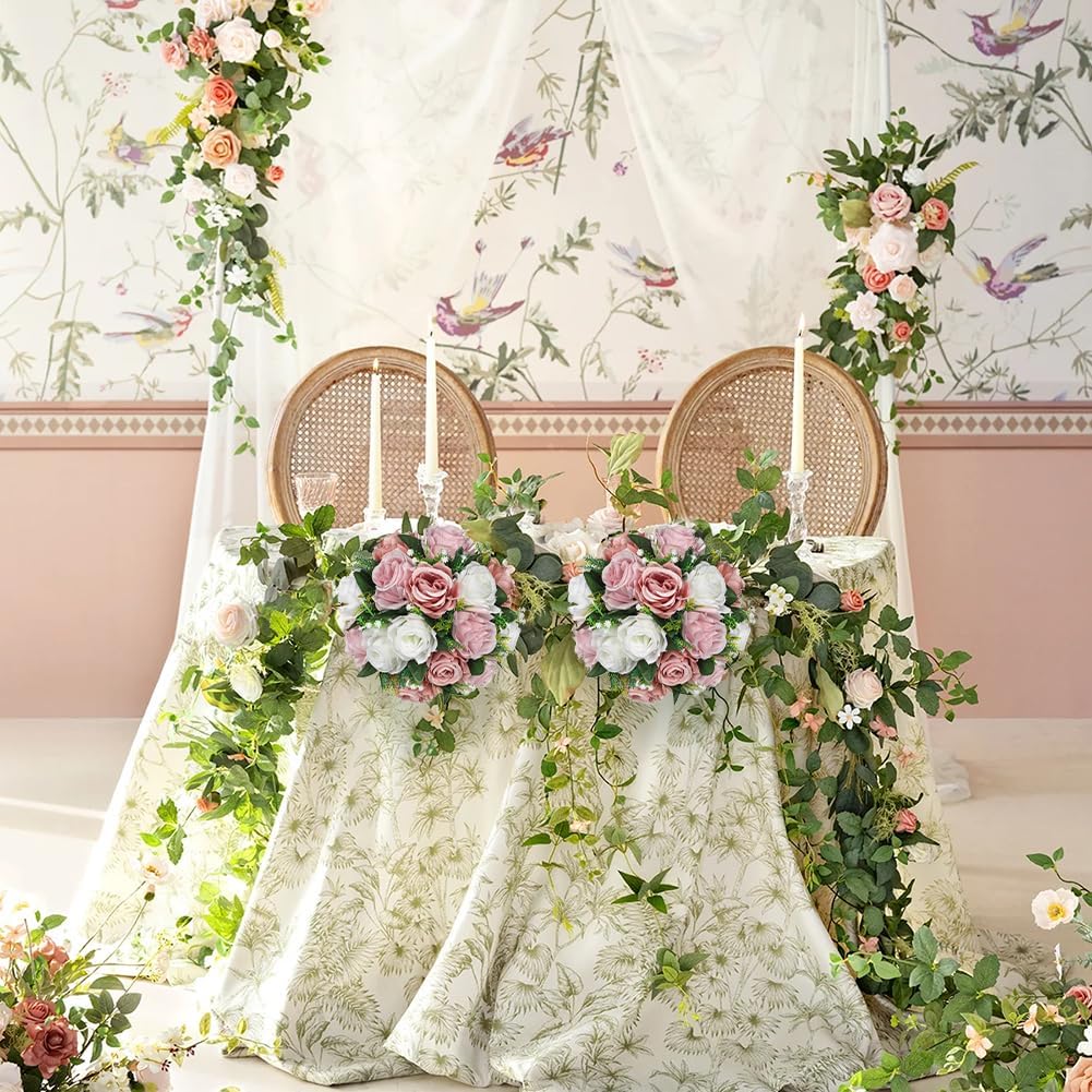 Briful Artificial Flower Balls for Table Centerpieces – 2PCS 8.6" Silk Rose Floral Arrangement Fake Floral Bouquet for Wedding Parties Baby Showers DIY Event Home Decor(Dusty Pink) - Image 4