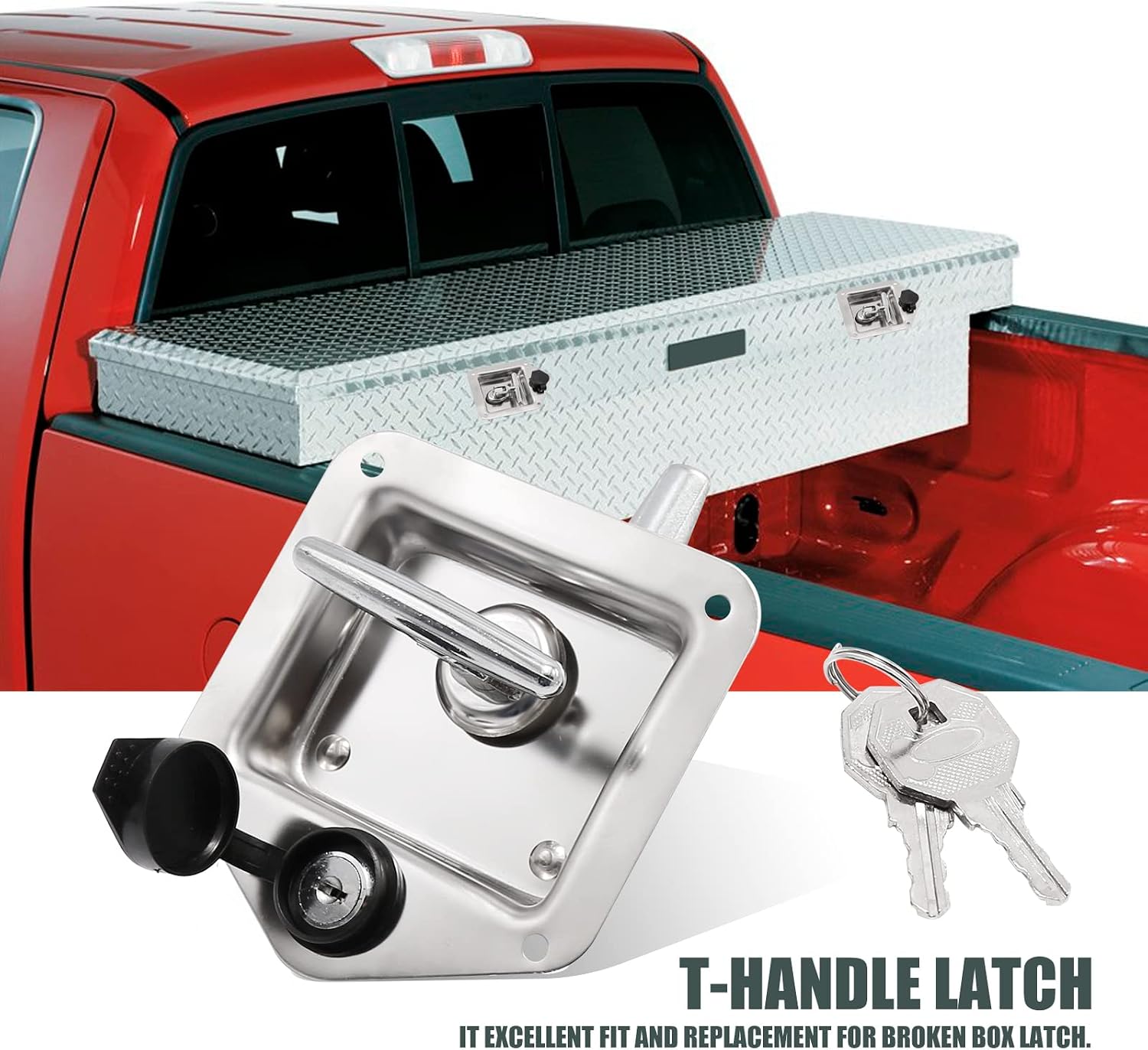 T-Handle Latch, Trailer Door Latch Lock, Stainless Steel Toolbox Paddle Lock Replacement Handle with Keys for Camper RV Truck Tool (2 Locks, 2 washers, 4 Keys)