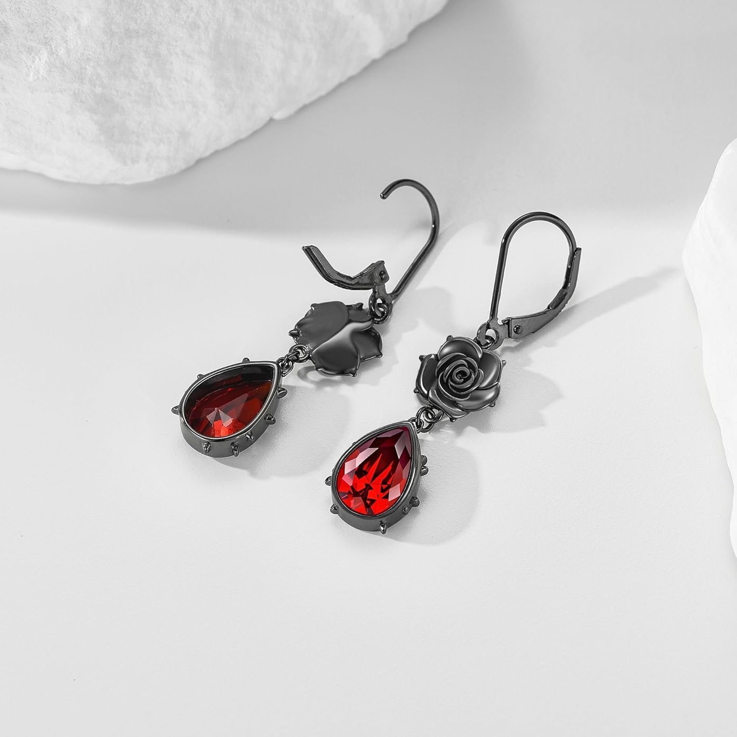 Black Rose Earrings 925 Sterling Silver Rose Gothic Earrings Gothic Jewelry Gifts for Women