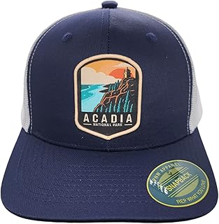 Acadia Trucker Hat with National Park Woven Patch (Navy/White)