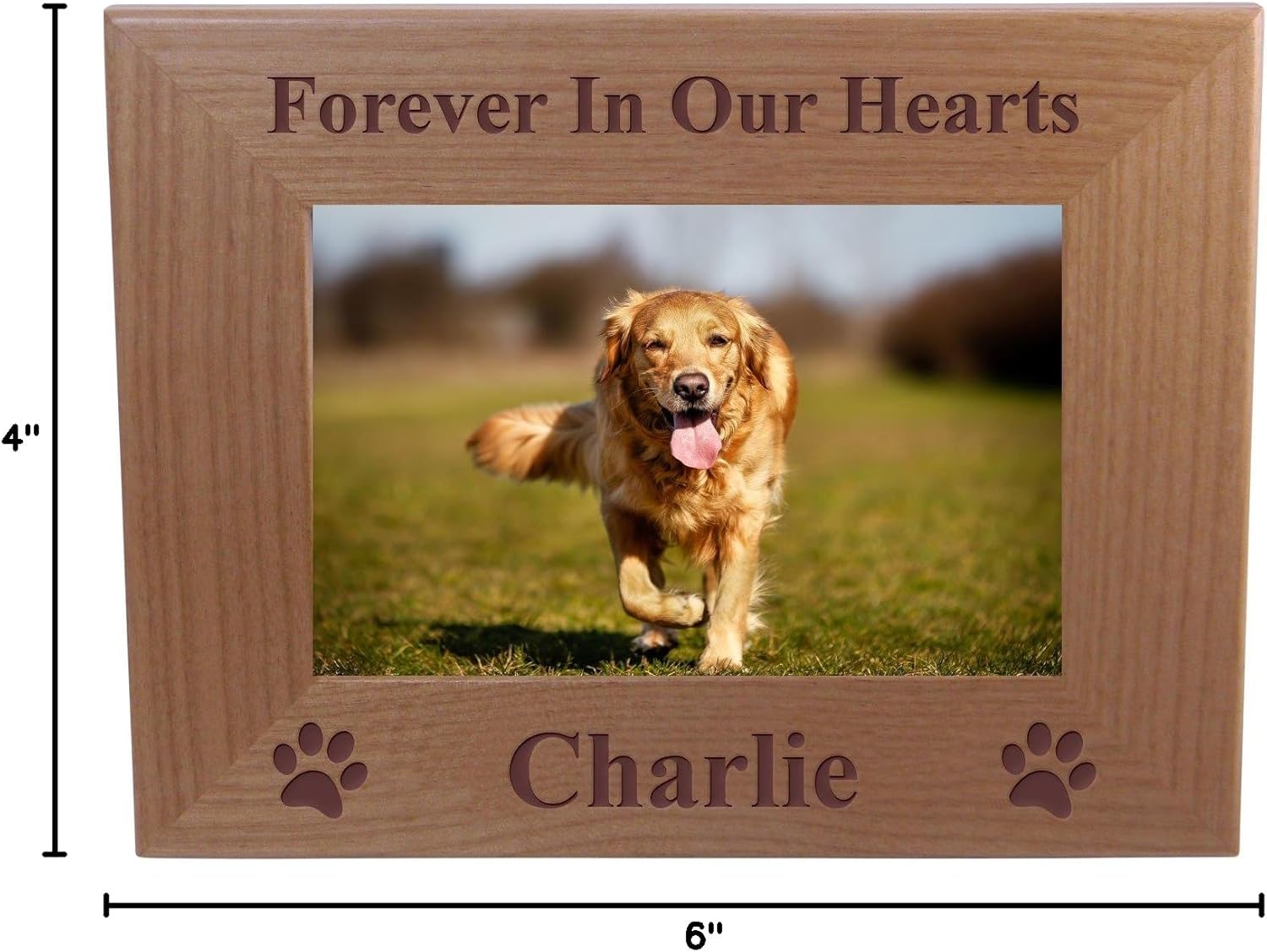 CustomGiftsNow Forever in Our Hearts Custom Dog Memorial Wood Picture Frame - Fits 4x6Inch Picture (4x6 Horizontal)