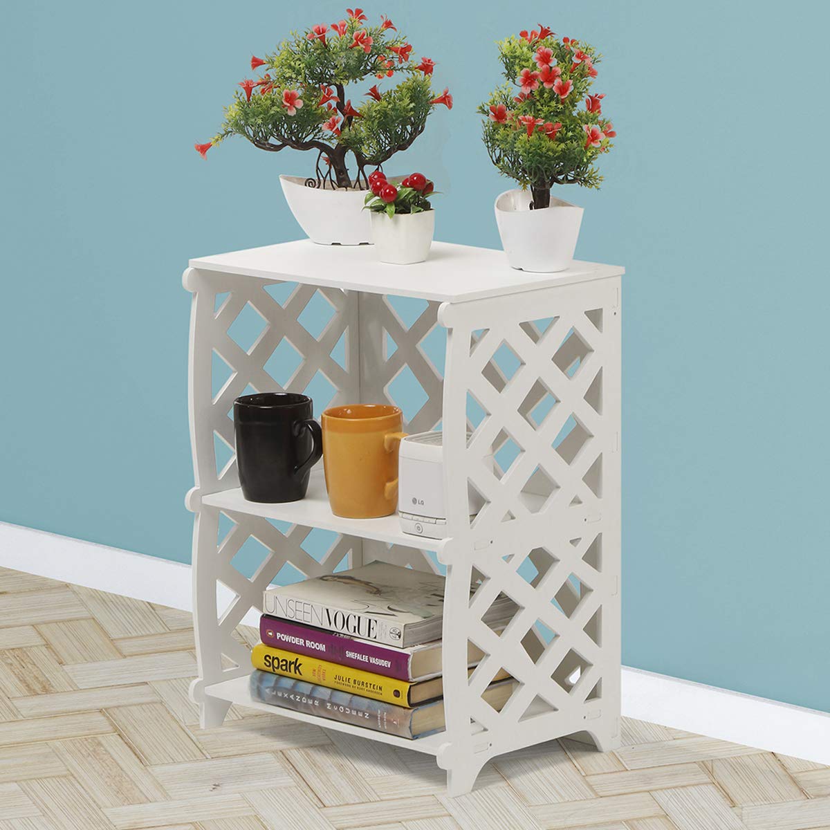 SS ARTS Wood Plastic Bookshelf, 2 Tier Book Storage Organizer, End