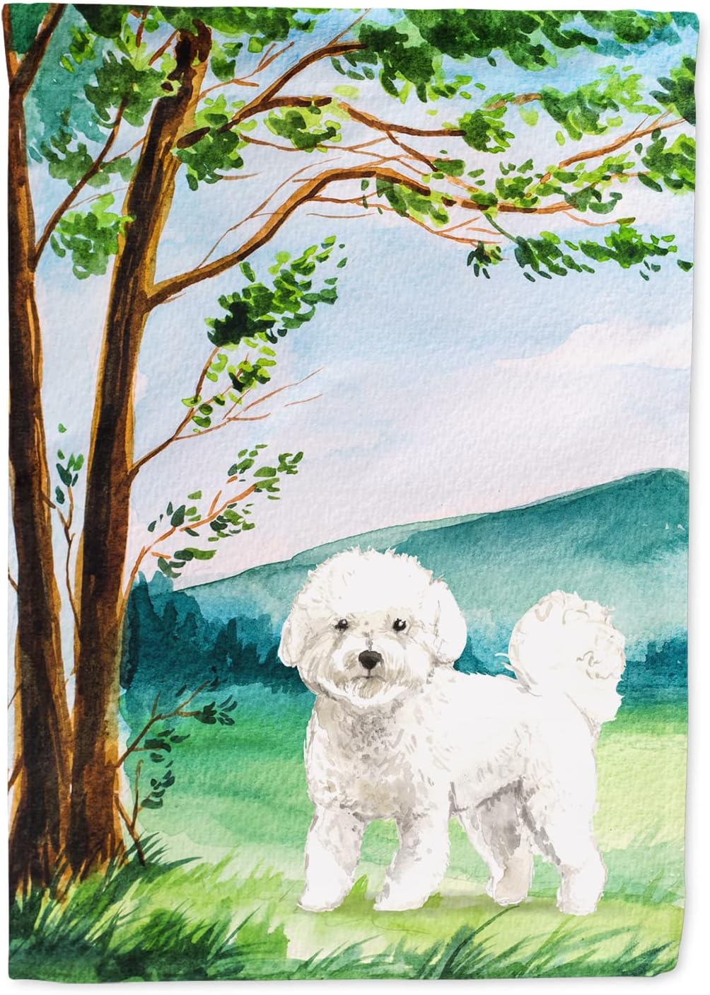 Caroline's Treasures CK2582CHF Under the Tree Bichon Frise House Flag Large Porch Sleeve Pole Decorative Outside Yard Banner Artwork Wall Hanging, Polyester, House Size, Multicolor