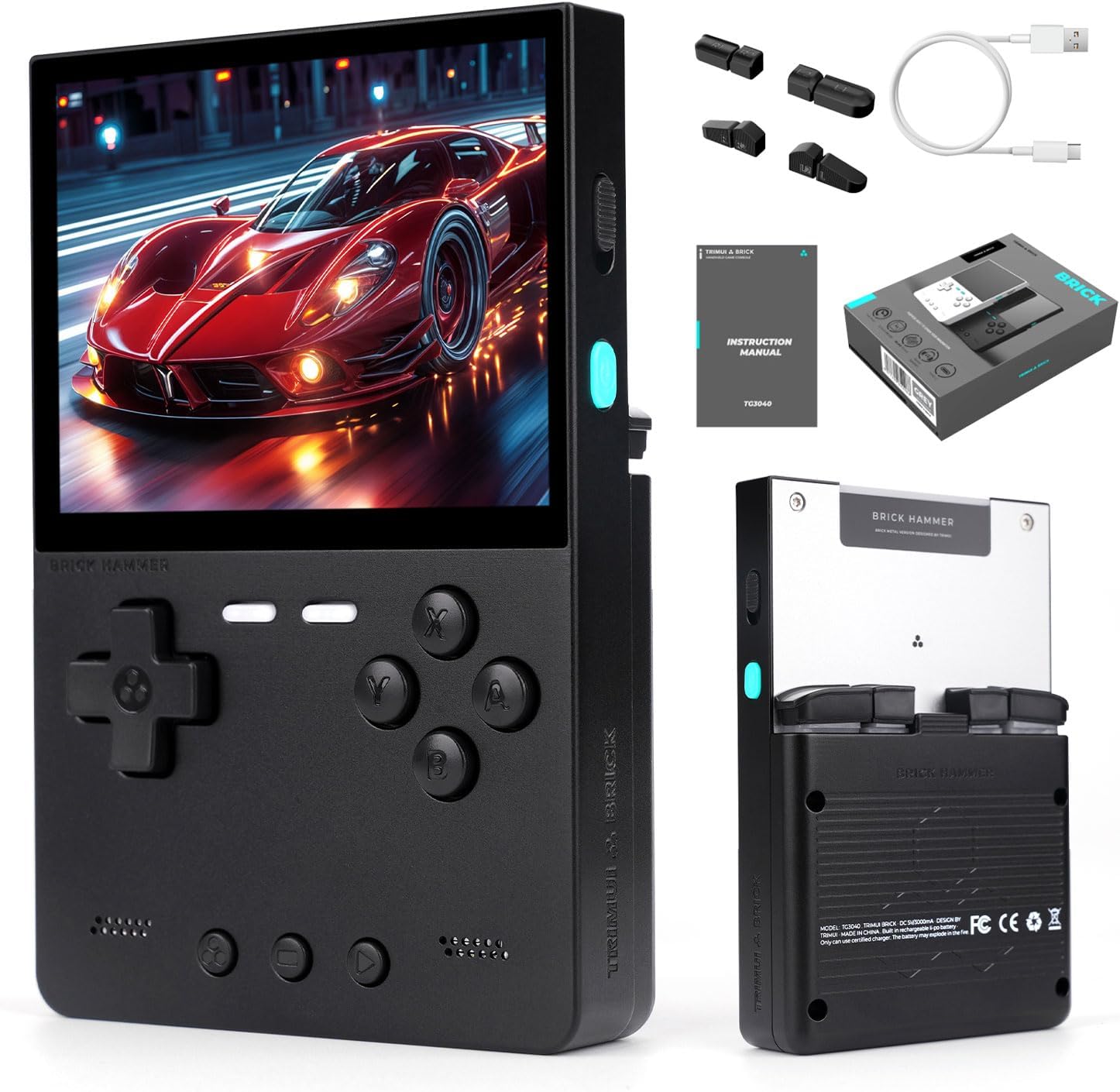 Trimui Brick Hammer Handheld Game Console,3.2 Inch IPS Classic System and 3000mAh Battery Retro Video Games Consoles,with 64G TF Card and Wireless Networt Console Casual Game Console(Black)
