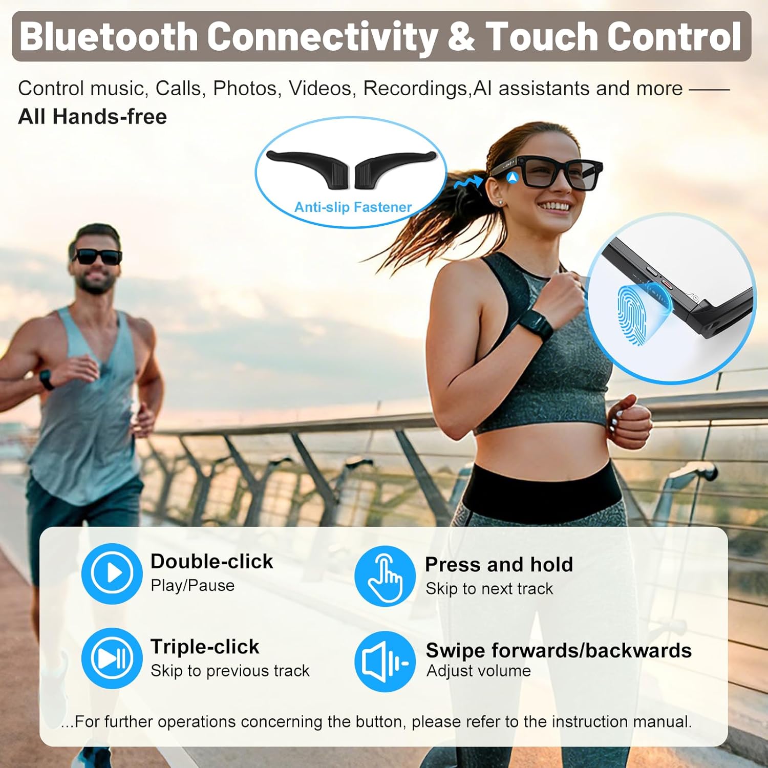 Smart Glasses with Camera and Bluetooth 8MP 4K Camera Glasses with Charging Case AI Glasses with Transition Lenses Touch Control Voice Assistant Recording and Video for Men and Women