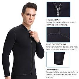 REALON Wetsuits Top Jacket Women Men 2mm Neoprene Long Sleeve Shirt 3mm Front Zipper Vest Wet Suit Keep Warm for Adult Youth Kids Diving Surf Swim Water Sports