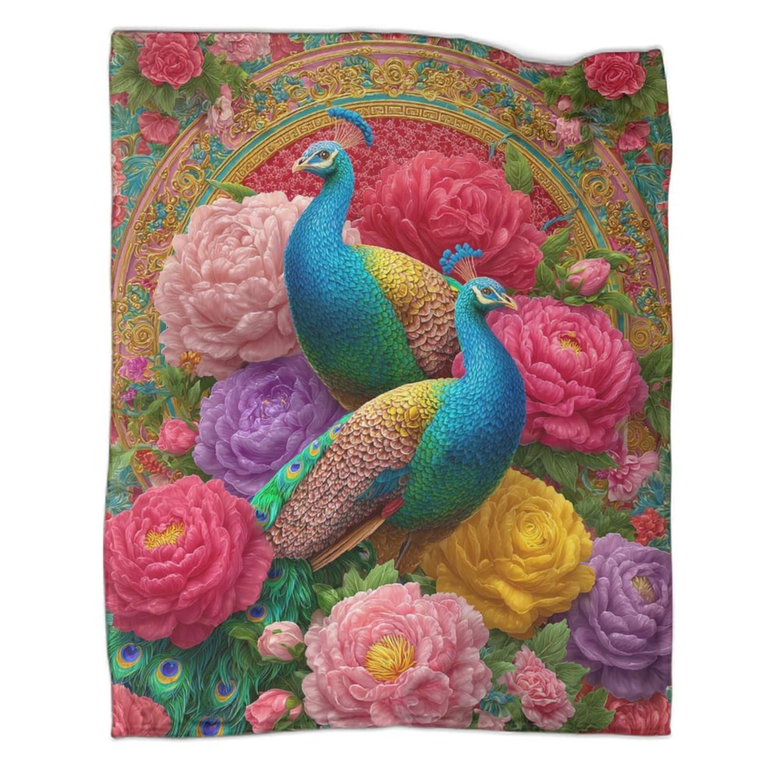 kaiyun A Pair of Peacocks And Flowers Throws Blankets Super Soft Lightweight Warm Comfortable Sofa Duvet Cover Travel 60x80inch(150x200cm)