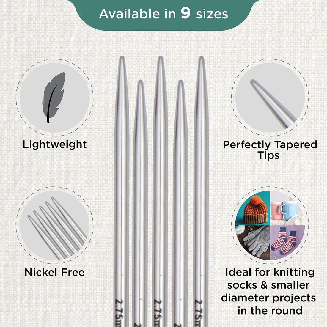 KnitPro Nova Double Pointed Needles 5" (12.5cm), Silver, 2.75mm - Image 3