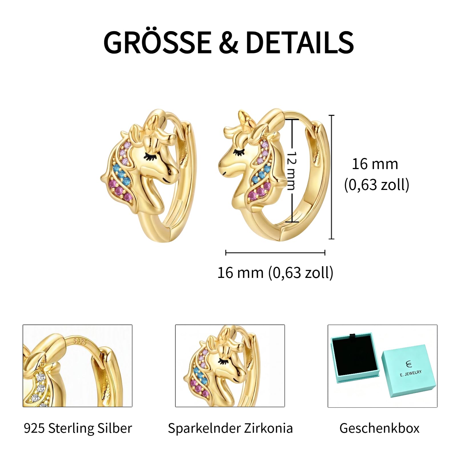 E Einhorn Ohrringe Kinder Sterling Silber 925 Kleine Creolen Mädchen