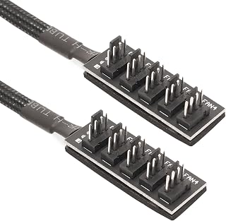 PWM Fan Splitter Extension Cable - 1 to 5 Computer Fan Splitter Cable Compatible with 3 & 4 Pin PC Cooling Fans, 13 inch Black Braided Nylon Cable (2 Pack)