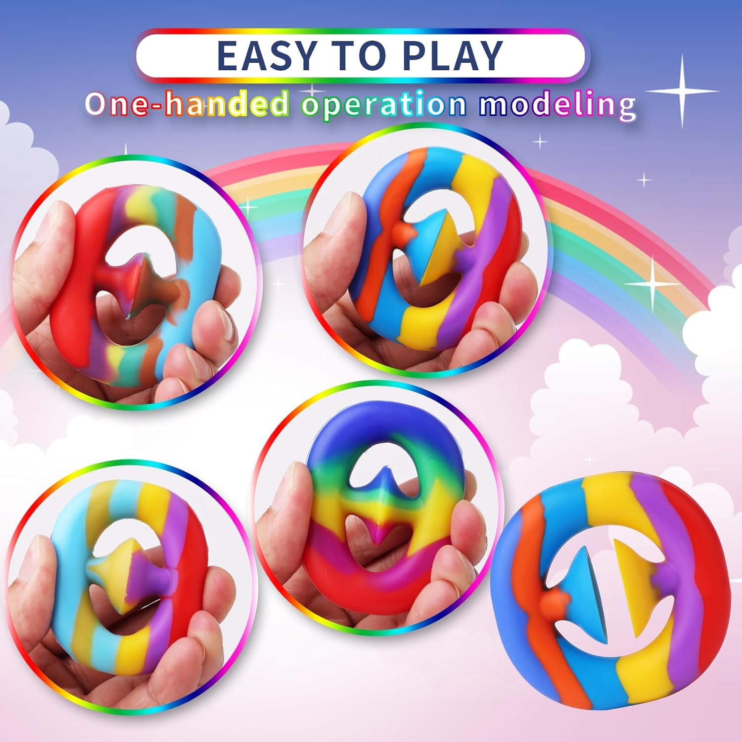 4 Pack Stress Relief Snapper Fidget Toy,Hand Grip Squeeze Grab Snap Sensory Toys, Party Popper Noise Maker Gift, Stress Relief Desk Office Gadget Novelty Finger Toy（Multicolor-Random Color）