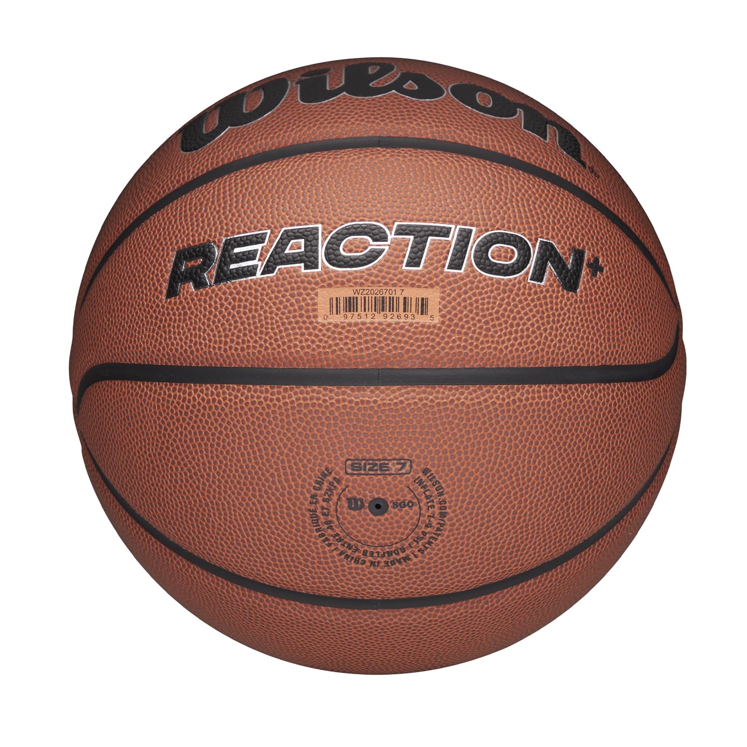 Wilson Pallone da Basket Reaction Plus, In Materiali Compositi Resistenti con Design a Canali Profondi, Marrone/Argento, Misura 5