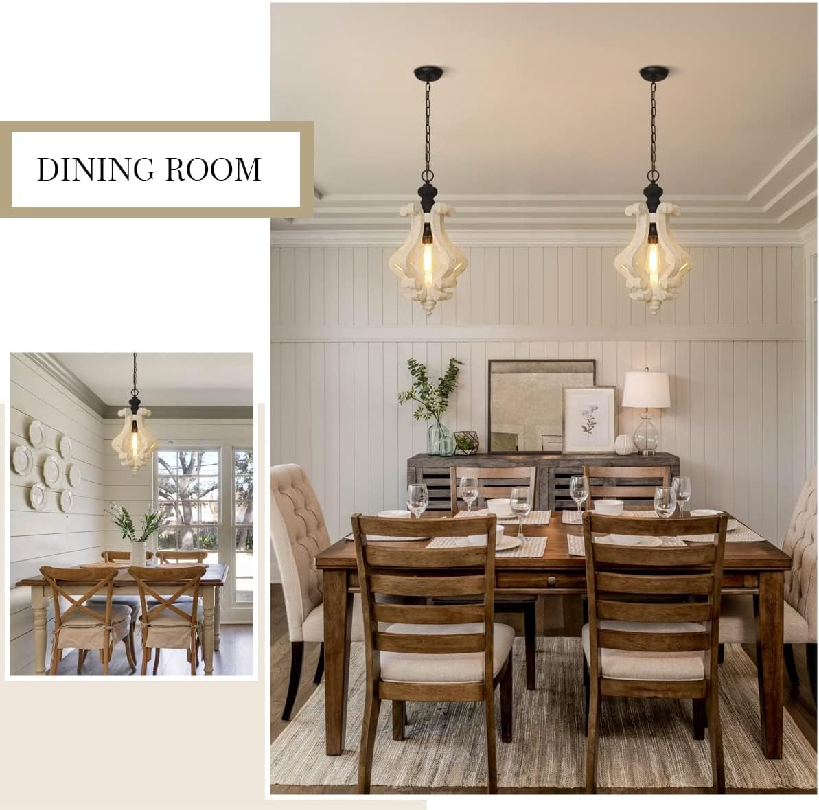 12.4" French Country Wood Pendant Light Mini Modern Vintage Farmhouse Distressed Wooden Pendant Light Modern Rustic Pendant Light for Kitchen Island, Dining Room, Bedroom, Hallway, Entryway