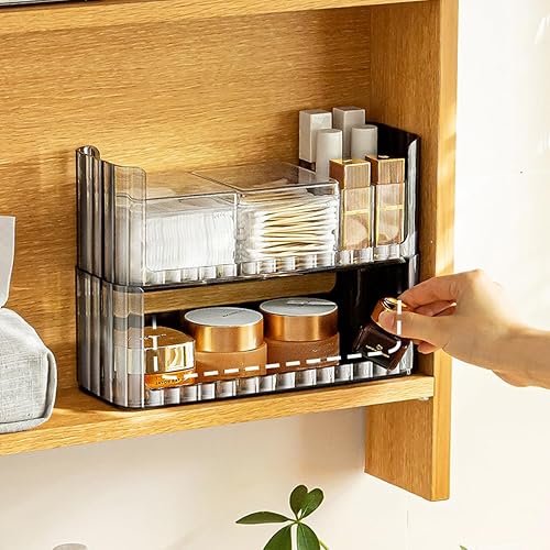 Miniatura 6 de MORNITE Organizador de estantes de 2 niveles para botiquín, compartimentos para almacenamiento de maquillaje, bandejas de estante para pared de