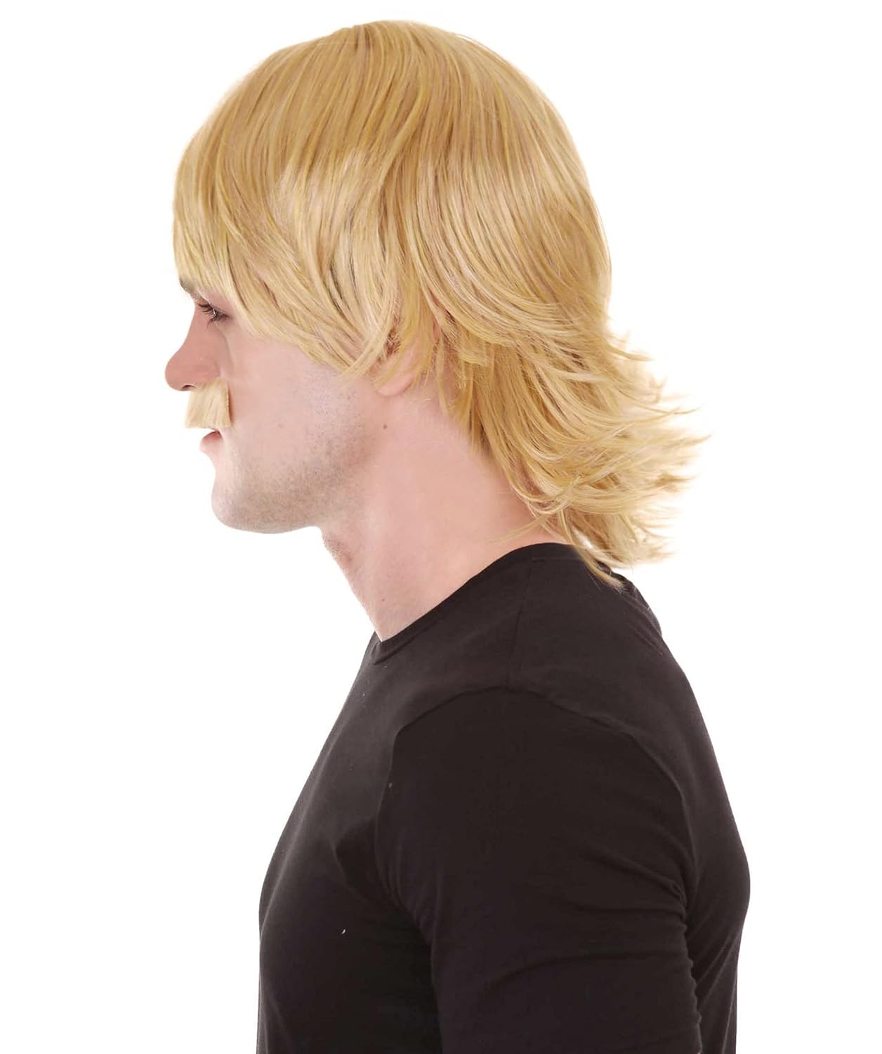 HPO 70s Disco Golden Wig & Mustache HM-147