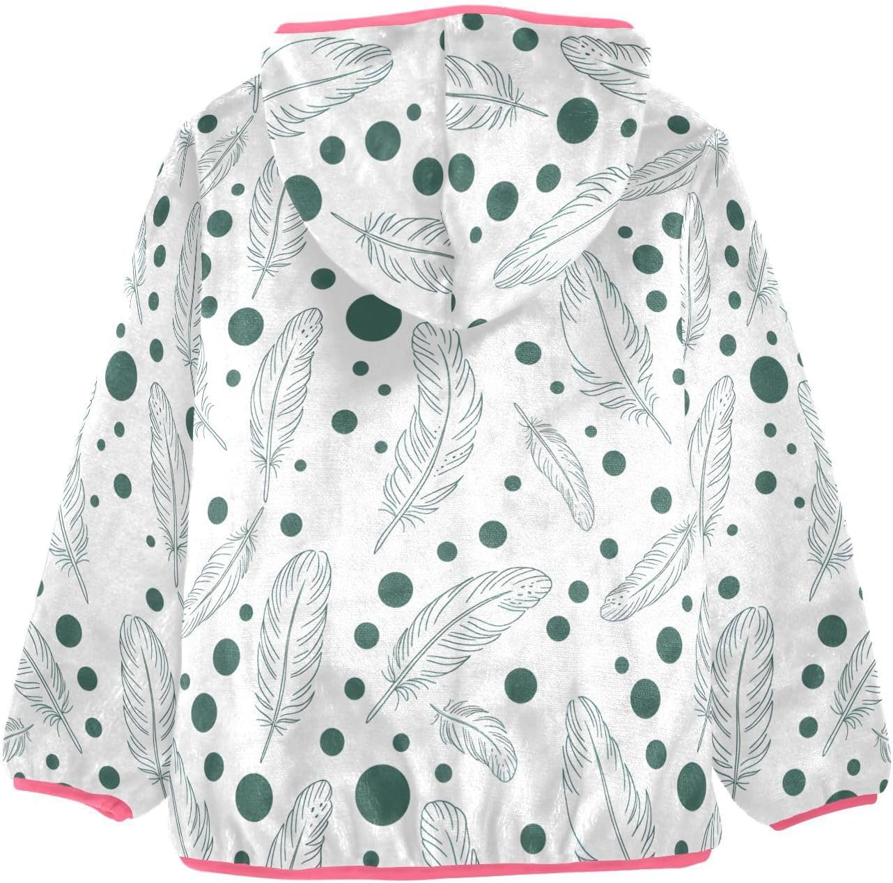 ALAZA White Feather Pattern Hoodie Jacket for Girls Toddler Fleece Zip Up Coat Plush Jacket for 3 Years