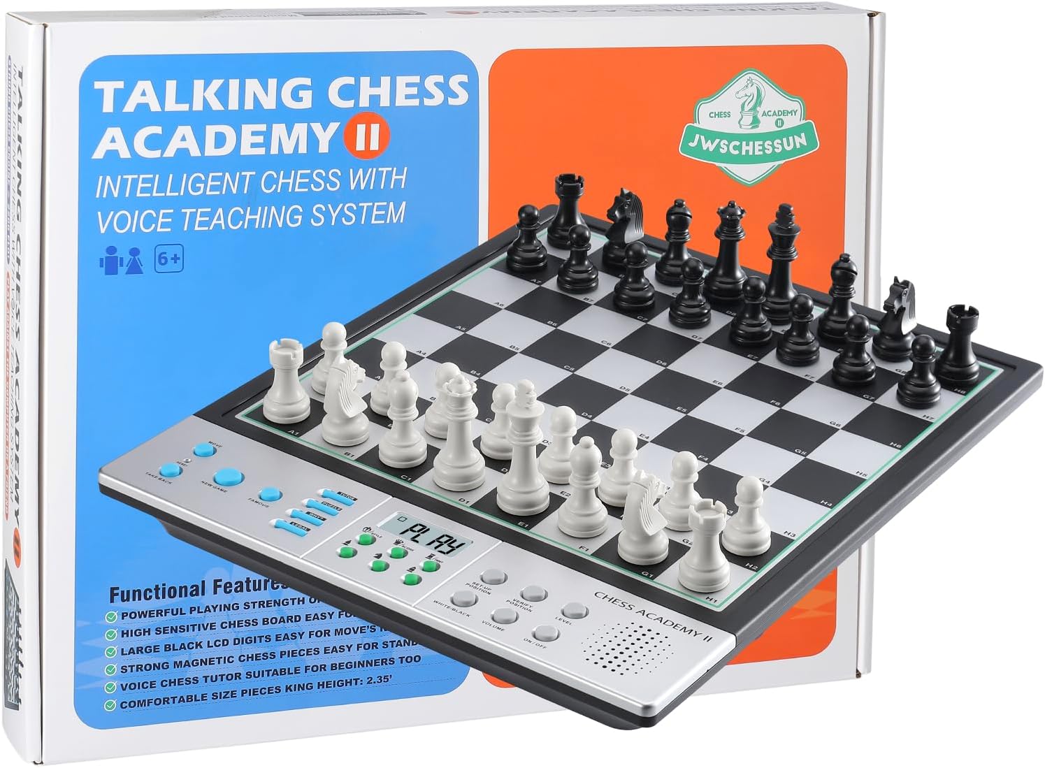 Consejo de ajedrez electrónico avanzado, conjunto de ajedrez de computadora inteligente, AI Voice Coach Learning for Kids, ELO 2200+ para mejorar los jugadores, piezas grandes magnéticas y tablero perfecto para adultos, pantalla LCD (plata)
