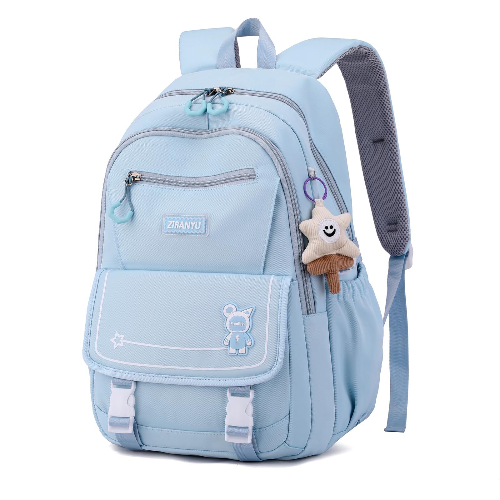 Amythe Mochilas Escolares para Niñas Adolescentes, Mochila Chicas Informal Grande Impermeable Bolsas Escolare Con Bonito Colgante para Niñas de 10 12 14 16 años, Apto para Carro, Azul
