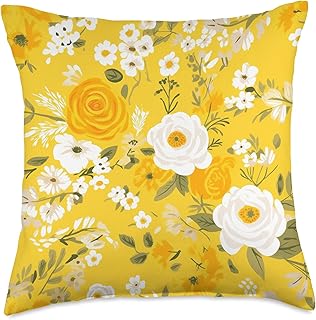 Feminine Aesthetic Yellow Abstract Floral Flowers Cheerful Throw Pillow