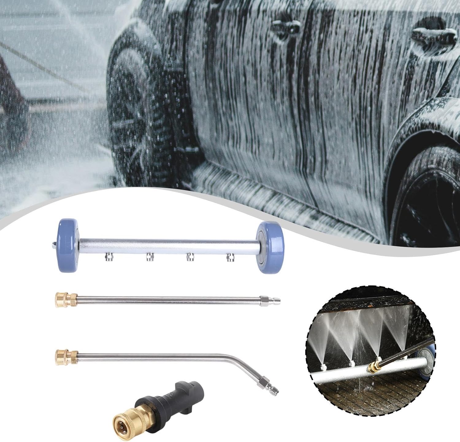 高圧洗浄機 アンダーキャリッジクリーナーセット、車体下部洗浄用ウォーターブルーム、4000PSI 4ノズル RV車用アンダーカーウォ