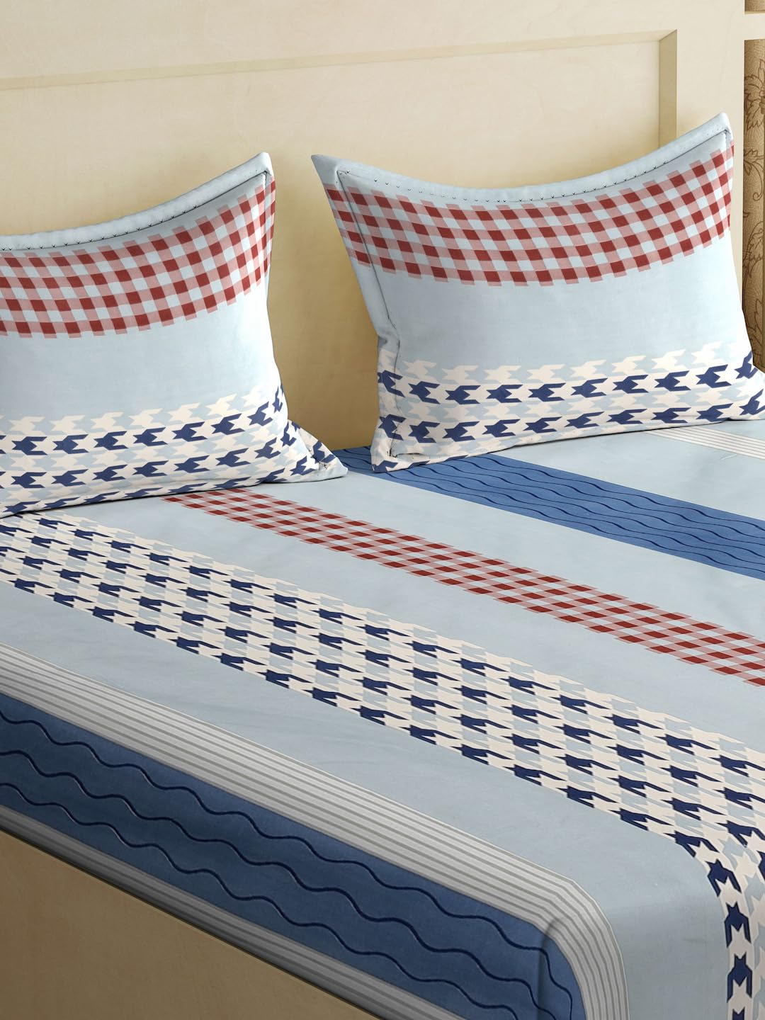 Klotthe Book Fold Multicolor Striped 300 TC Cotton Blend Double Bedsheet with 2 Pillow Covers 1