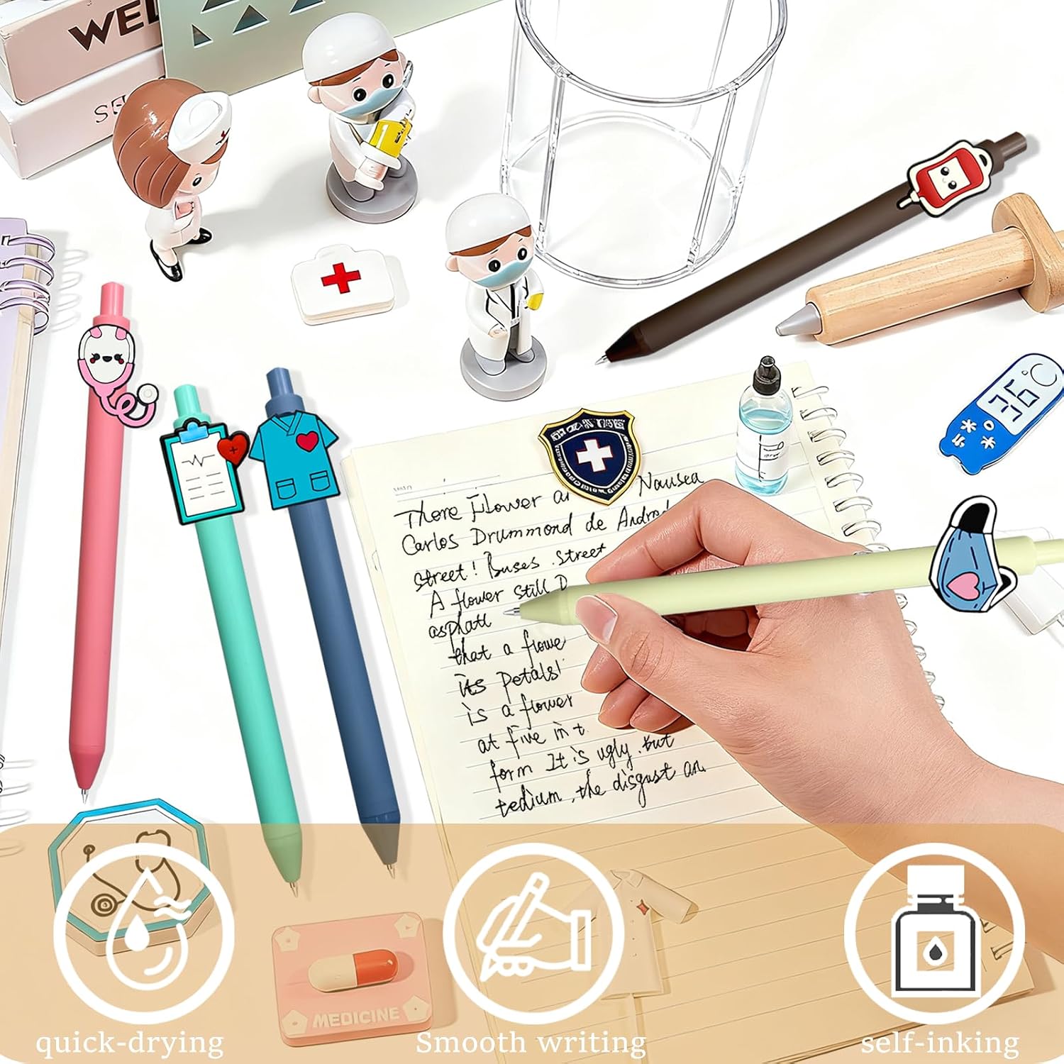 JIZHIYUAN Nurse Pens - 10 Pcs Vintage Design Nursing Pen Set Black Ink CNA Accessories for Work, Medical Assistant - Comfortable, Durable, Affordable Nurse Gifts & Nursing School Essentials image 4