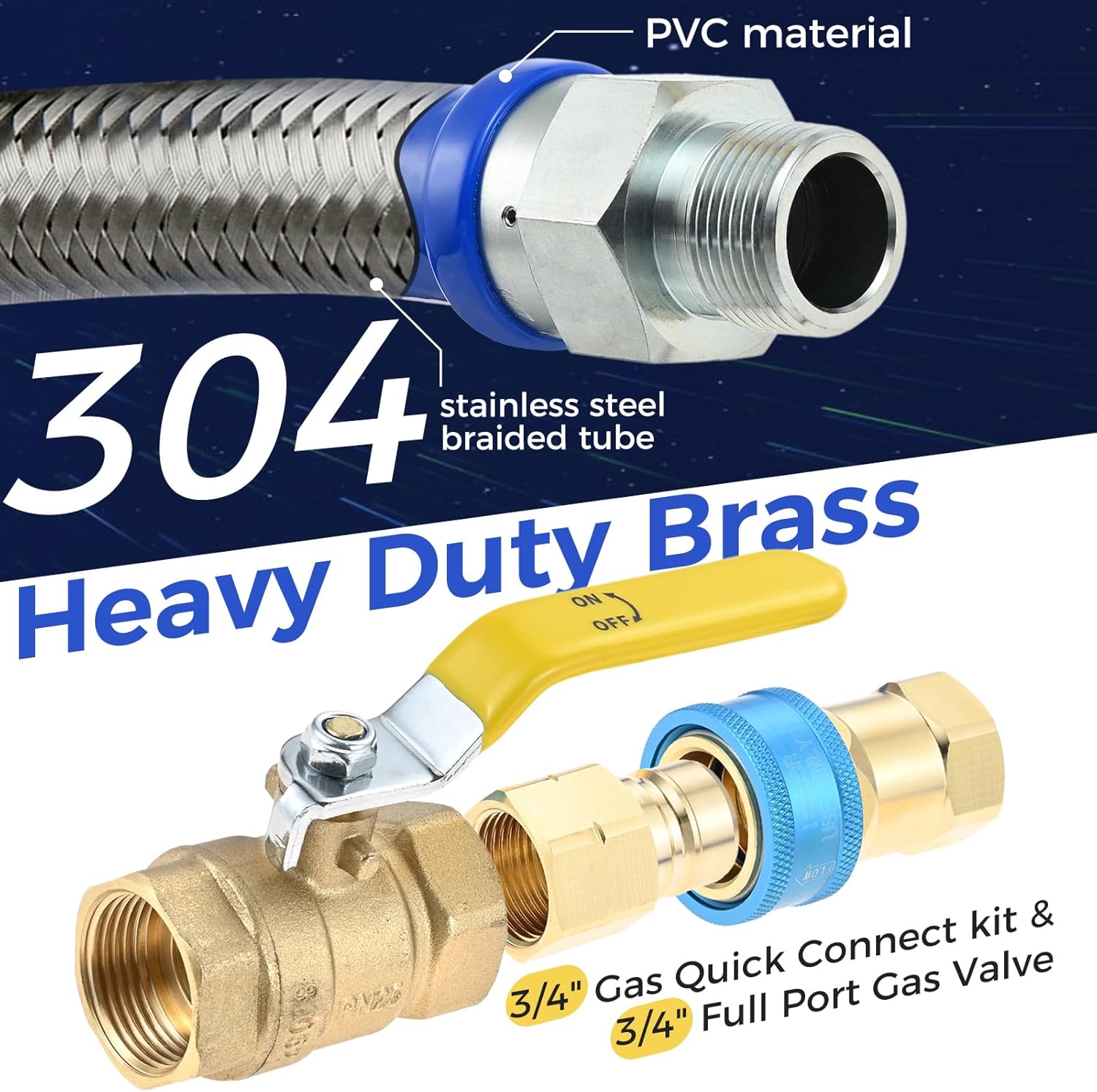 1675KIT48 Safety System Kit,48" Gas Hose Connector Kit for Commercial Kitchen, with 2 Elbows, 3/4” Quick Disconnect, Mobile Gas Hose for Kitchen Equipment, Full Port Gas Valve,Restraining Device
