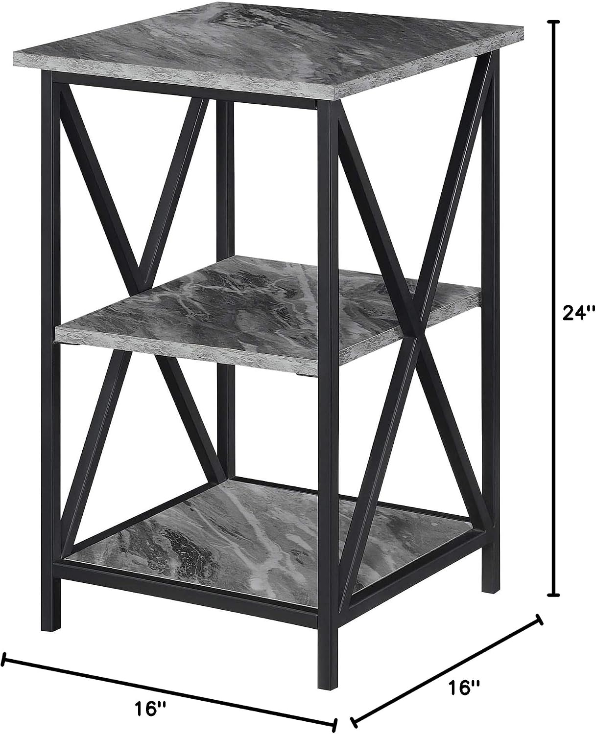 Convenience Concepts Tucson End Table with Shelves, Gray Faux Marble/Black