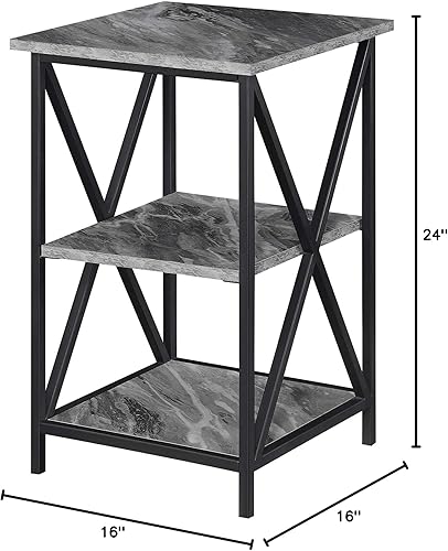 Miniatura 6 de Convenience Concepts Tucson - Mesa auxiliar con estantes, mármol sintético grisnegro