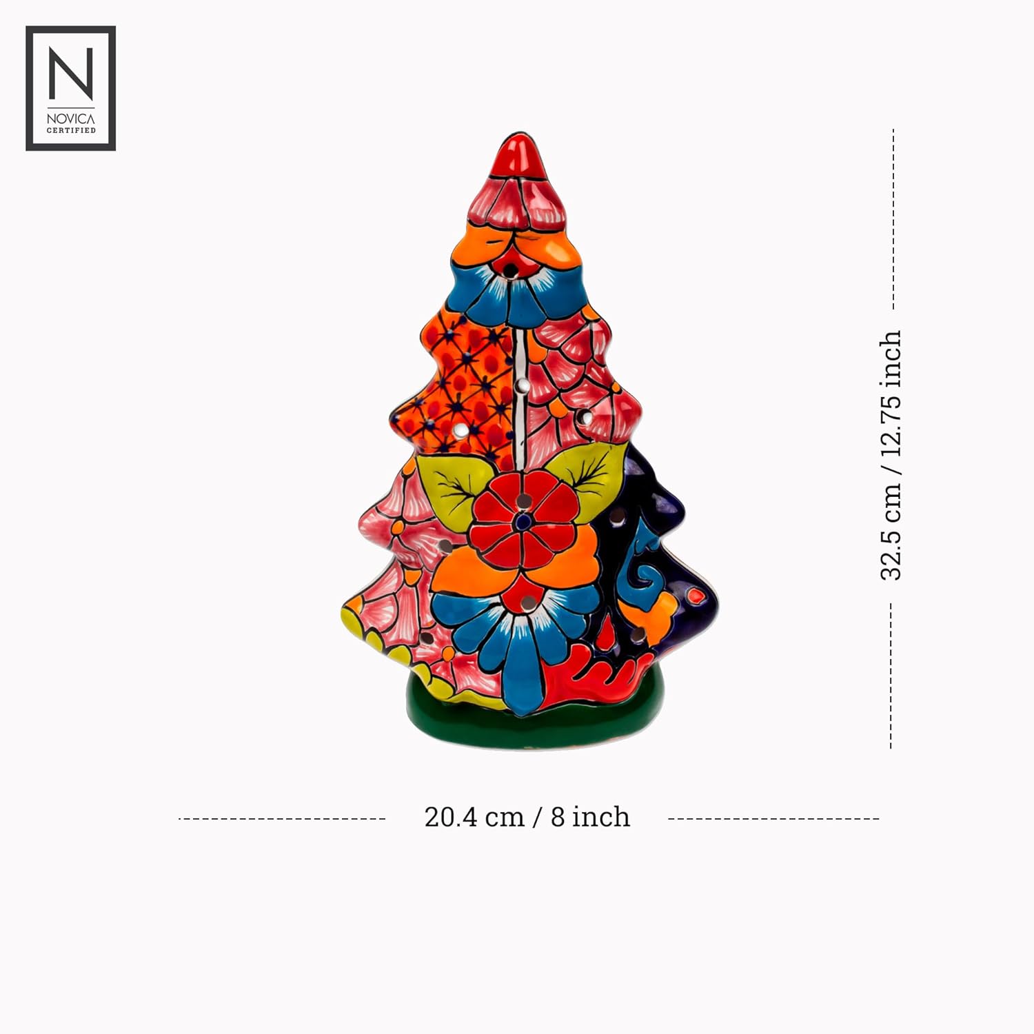 NOVICA Handmade Ceramic Lantern Christmas Talavera from Mexico Multicolor Holiday Decor Ornaments 'Christmas Glow'