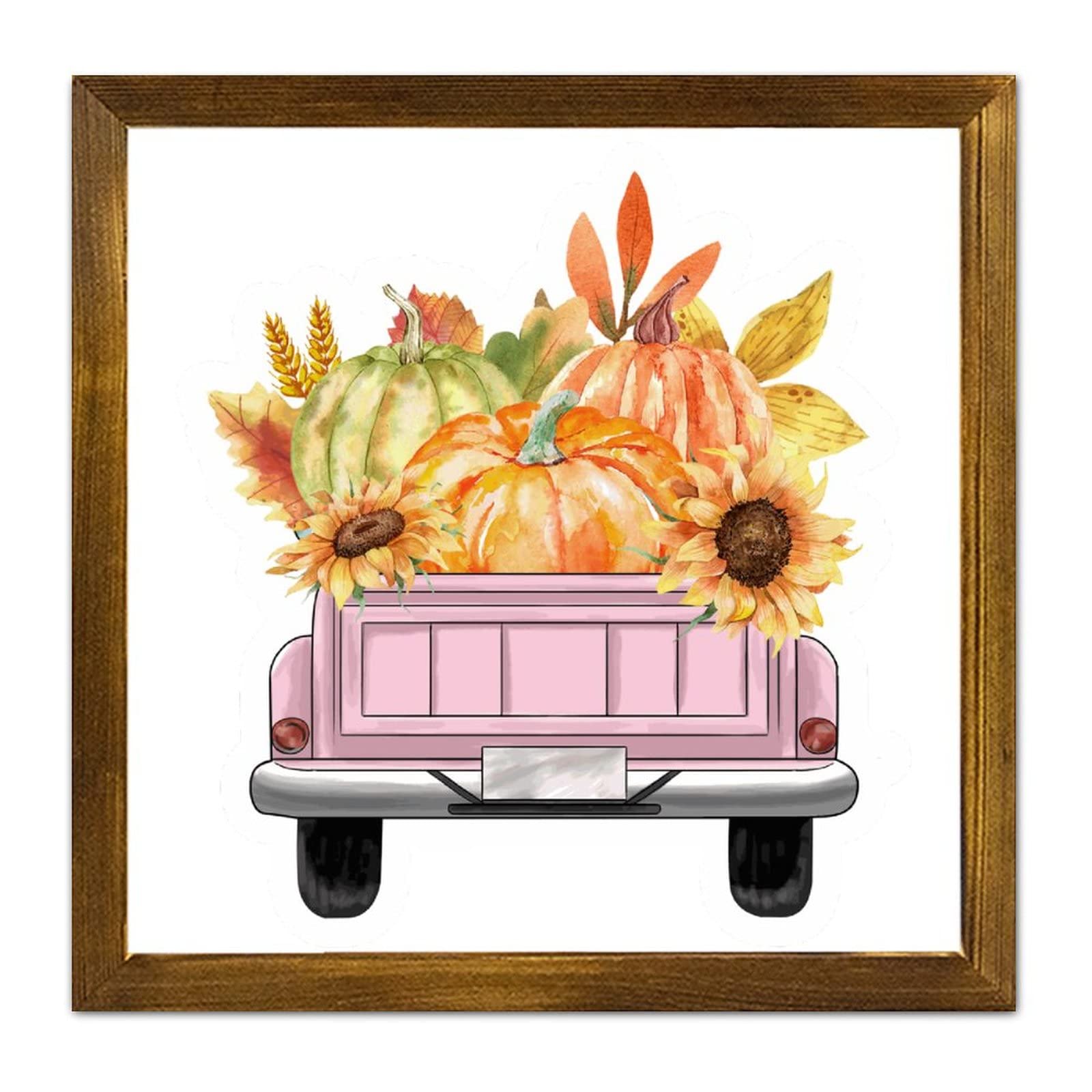 Panneau en bois rose Happy Fall racontant l'histoire de l'automne