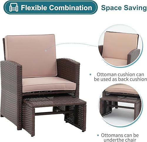 Miniatura 3 de OC Orange-Casual Juego de muebles de mimbre de patio de 6 piezas, silla de ratán para balcón para todo tipo de clima, con otomana que ahorra