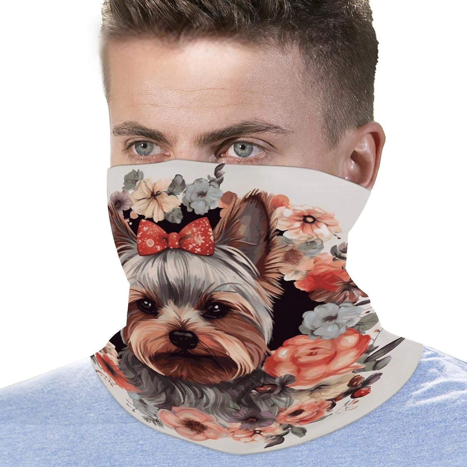 Sun Protection Neck Gaiter Yorkie Floral Balaclava Fishing Mask Hiking Cycling Sports Scarf