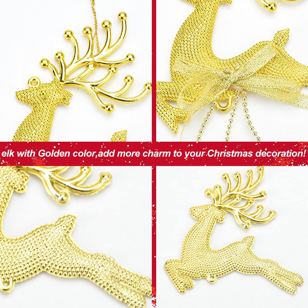 5 Decorazioni Per Albero Di Natale - Ciondoli A Forma Di Renna Con Campanella - Colore Oro - 20x13 Cm