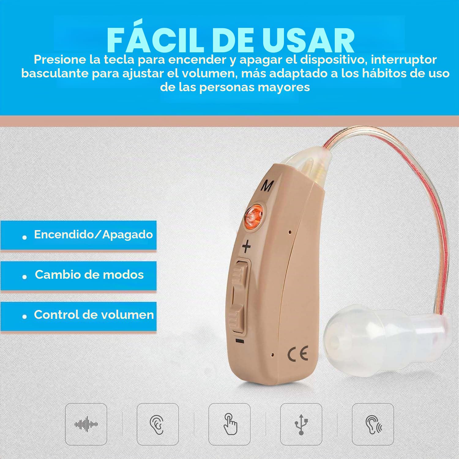 Recargable: par de dispositivos personales digitales BTE premium con 4 modos de programa Reducción de ruido y retroalimentación y carga rápida para personas mayores y adultos mayores