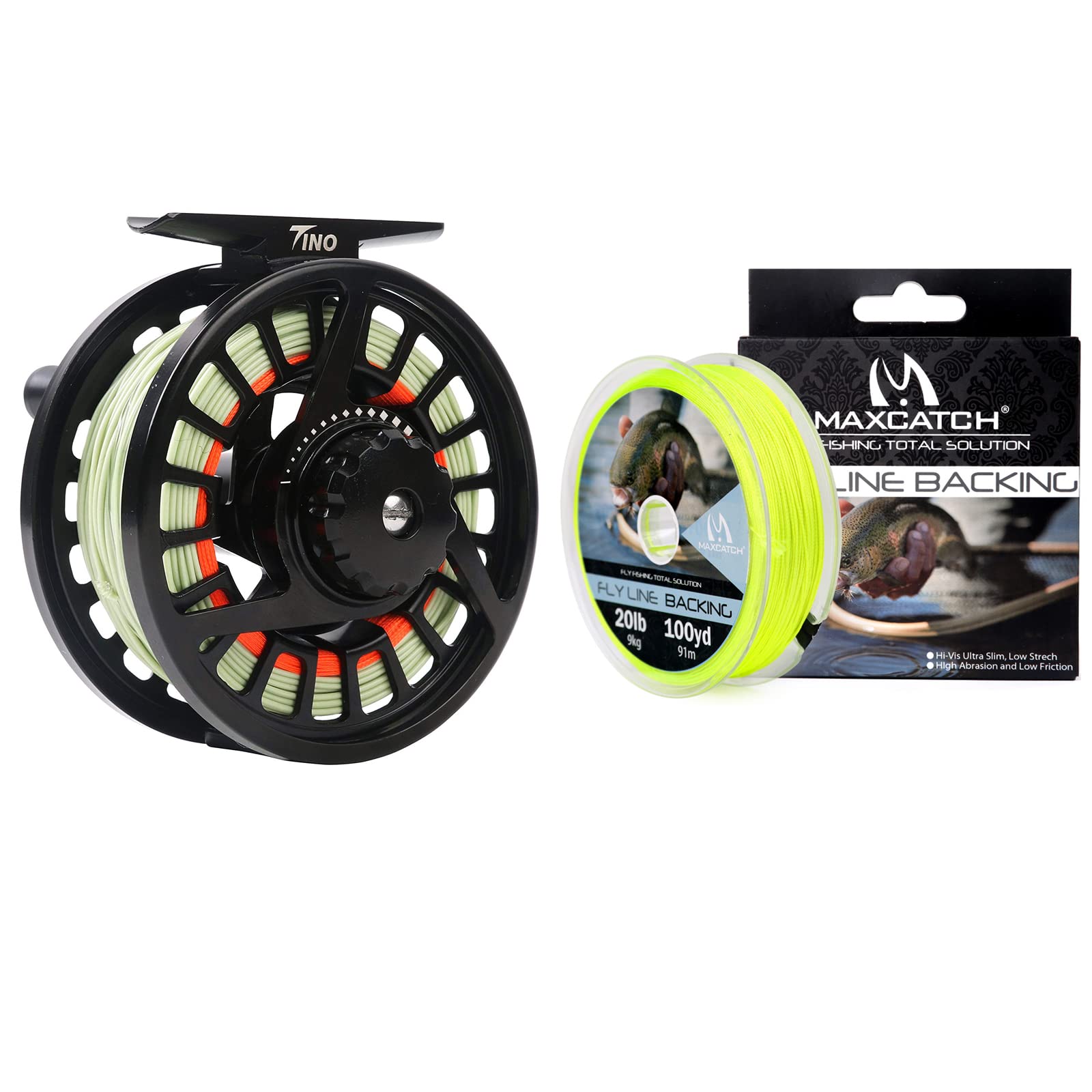 M MAXIMUMCATCH Maxcatch Tino Fly Fishing Reel with Line Pre-Loaded 5/6wt+ Fly Line Backing 20lb 100yds Yellow