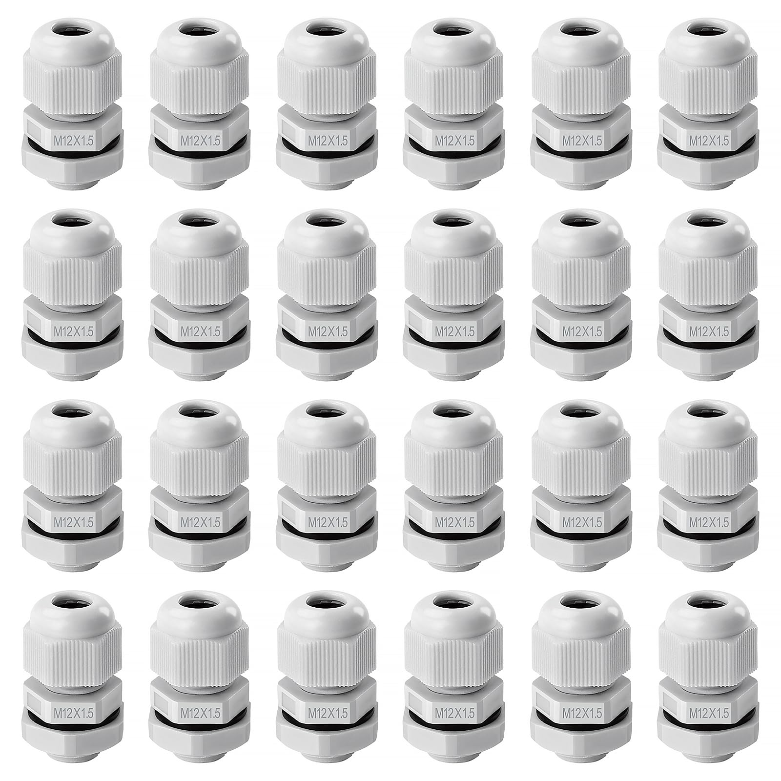 25 Sztuk M12 Dławików Kablowych, Nylonowy Wodoodporny Dławik Kablowy IP68 do Kabli 3-6.5 mm, Biały