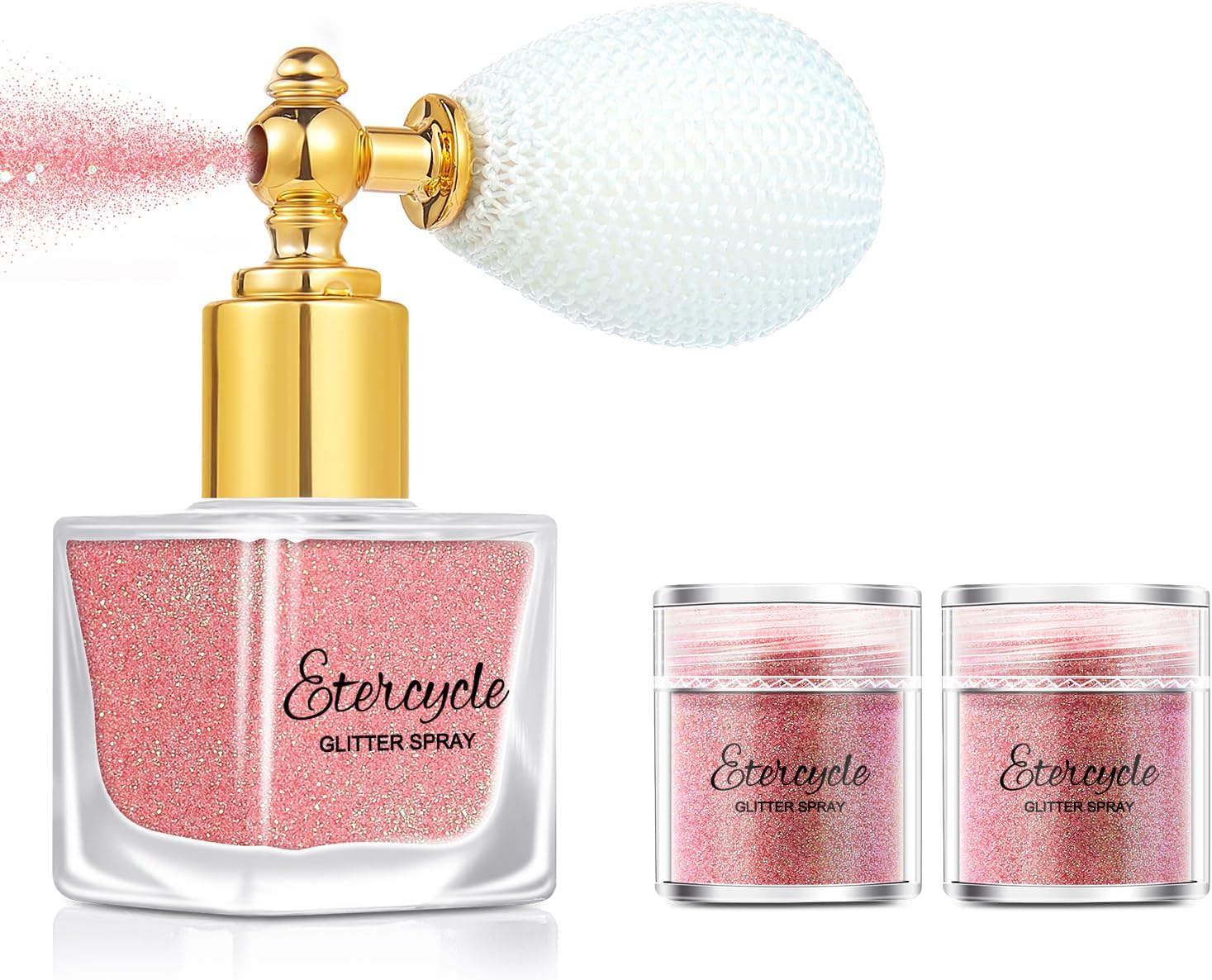 Etercycle Pink Body Glitter Spray, Shimmering Spray Powder Sparkle Powder, Cosmetic Shimmer Makeup Glitter for Hair and Body Face Clothes Nail Art Craft Design Easter Christmas Halloween Crafts