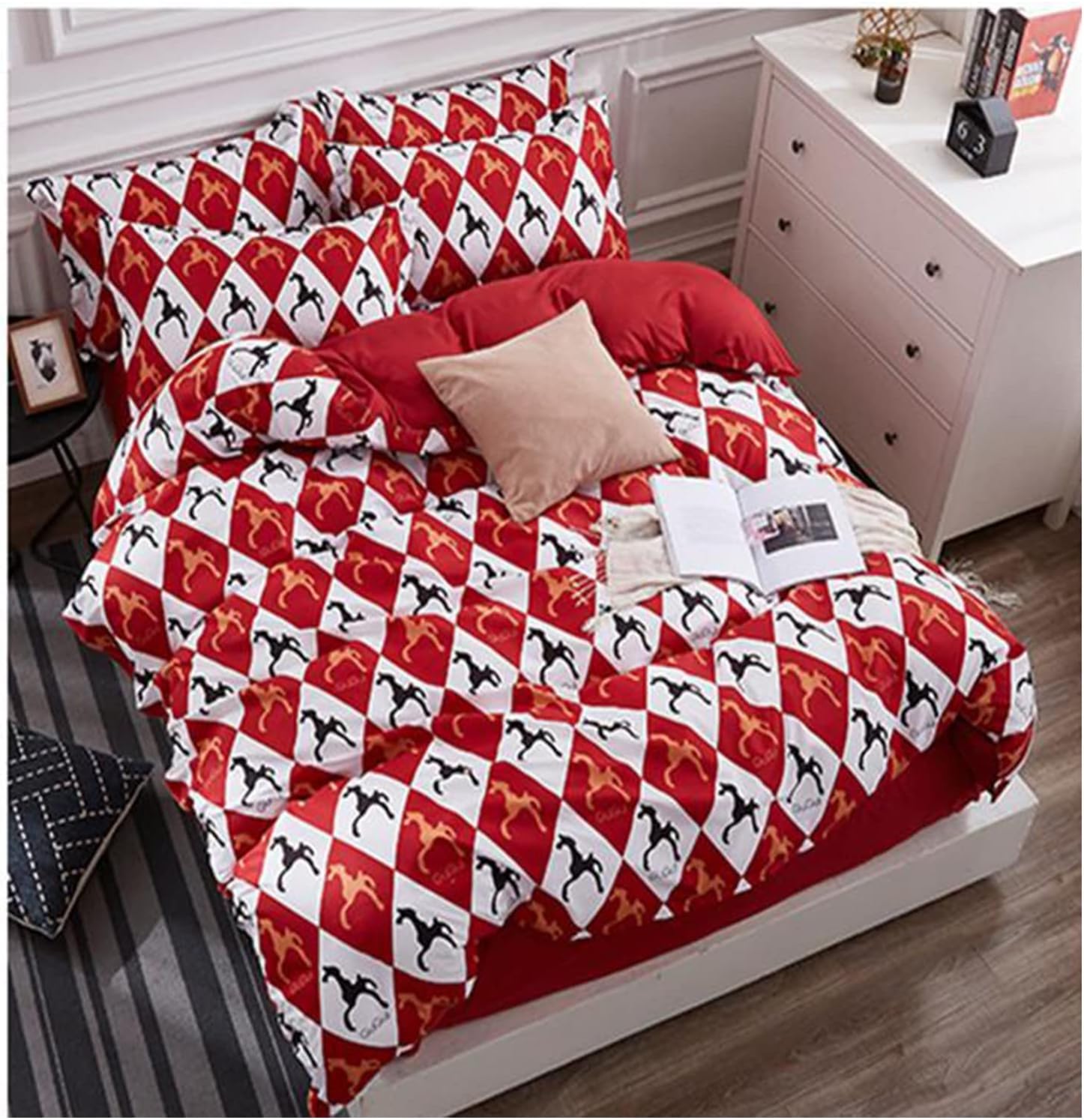Bedding Set Bed Flat Sheet Double Duvet Cover Set Bed Linens Euro Pillowcases 4Pcs Set(Color:c Size:Full)