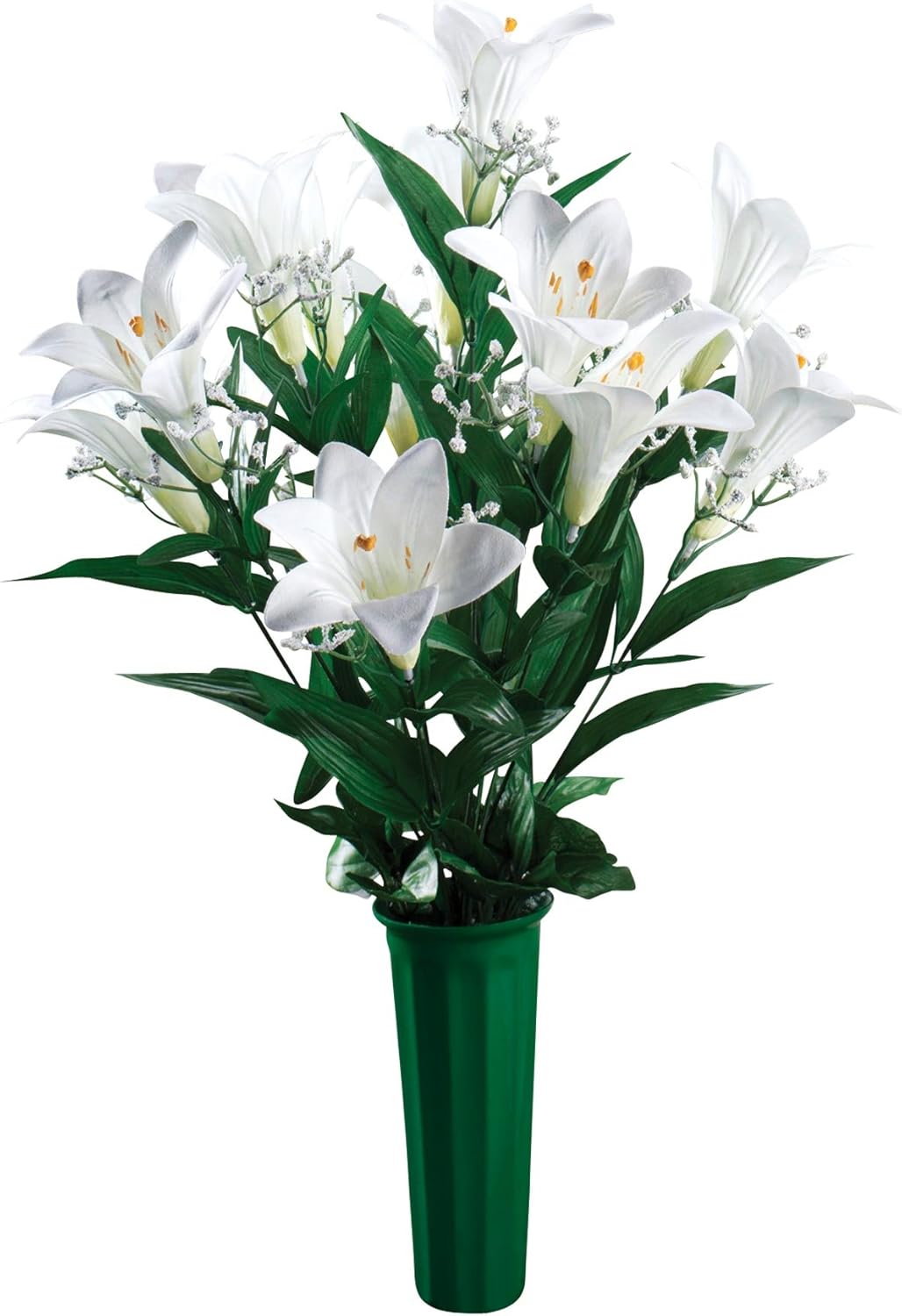 OakRidge Easter Lily Memorial Bouquet Silk Floral Indoor/Outdoor Décor, 23” High