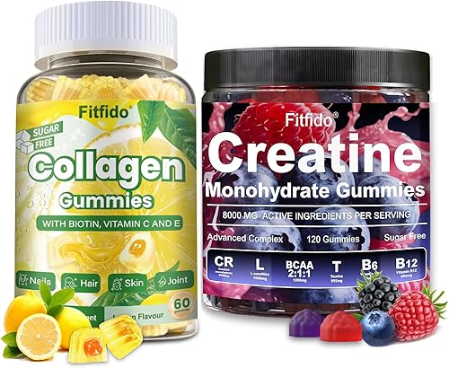 Gomitas de monohidrato de creatina de 8000 mg + gomitas de colágeno, apoyo para cabello grueso, uñas fuertes y piel saludable, vegano, sin azúcar,