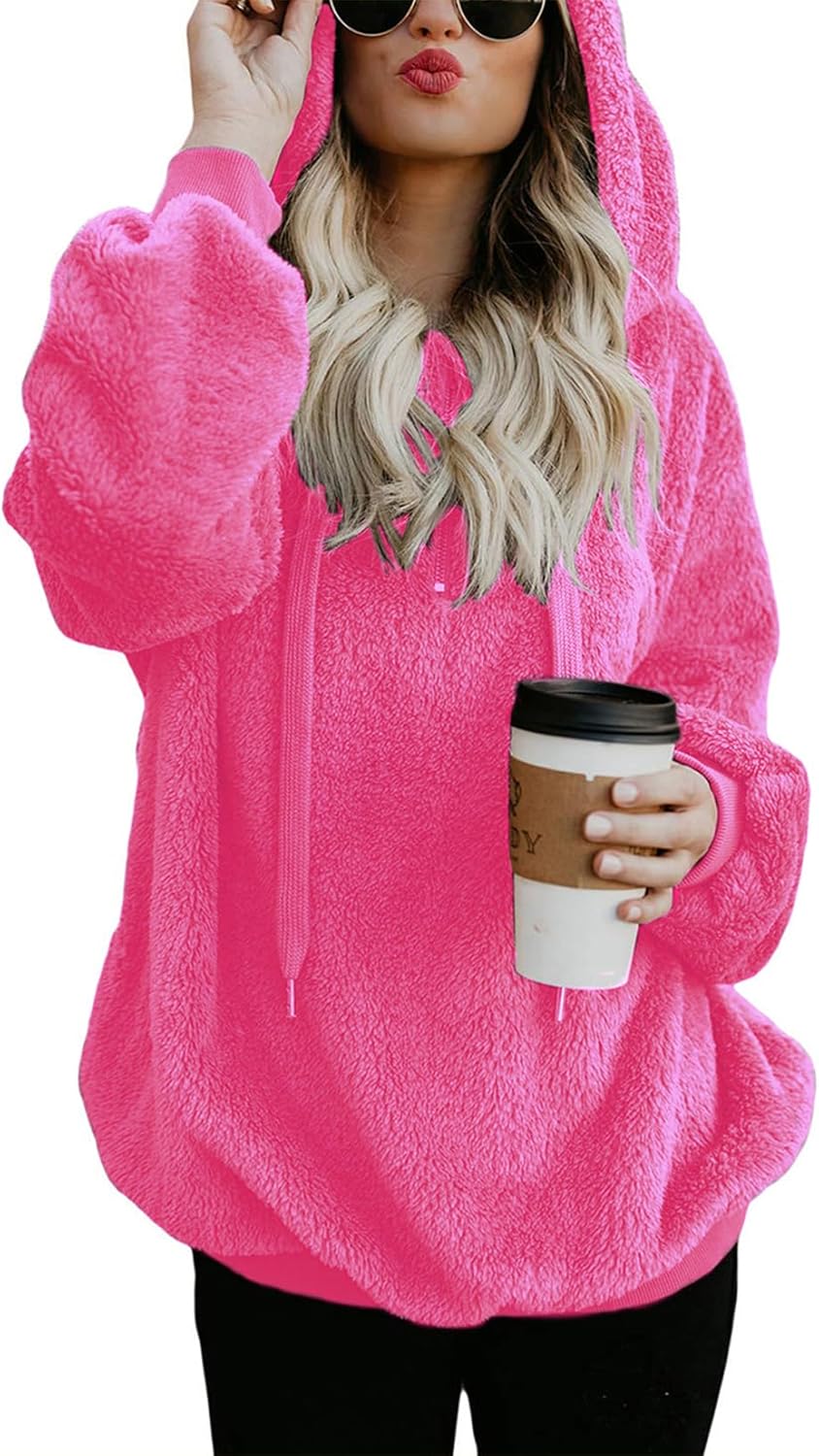 Century Star Womens Fuzzy Hoodies Pullover Sport Hoodie Cozy Oversized Pockets Hooded Sweatshirt Athletic Fleece Hoodies