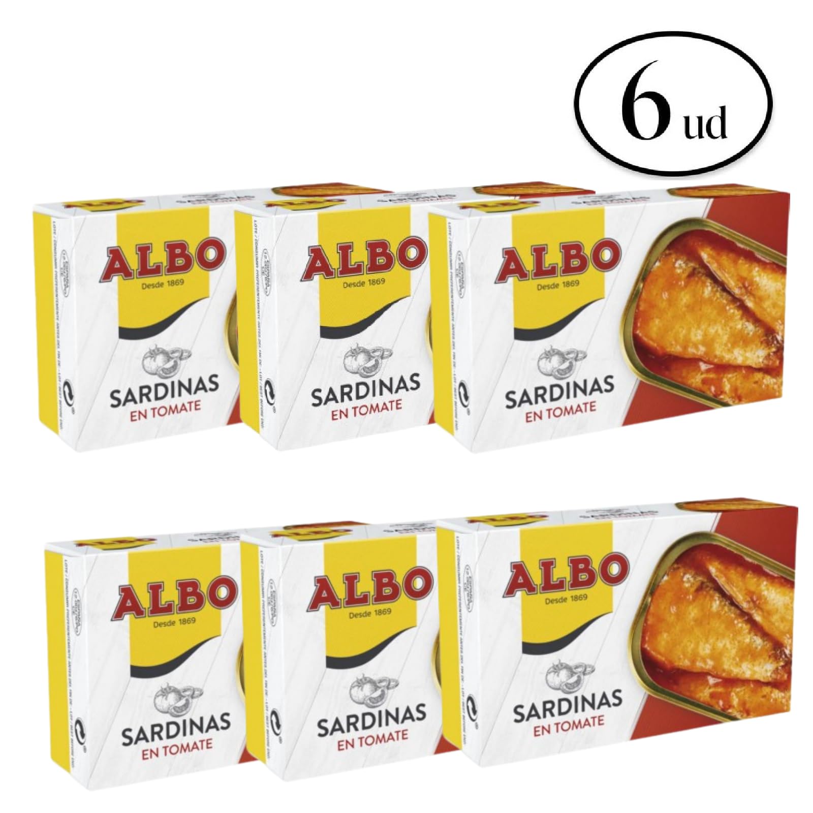 Albo Conserva de Sardinas en Salsa de Tomate, Pack 6 Latas x 120 g