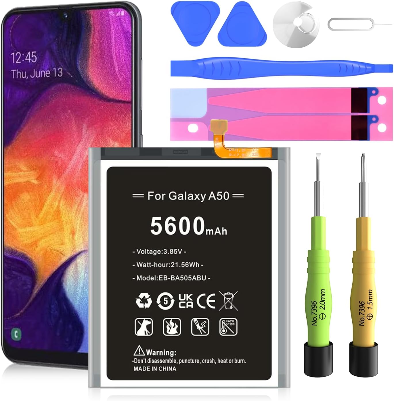 Galaxy A50 Battery, (Upgraded) 5600mAh EB-BA505ABU High Capacity Replacement Battery for Samsung Galaxy A20 SM-A205, A30 SM-A305, A50 SM-A505, A30s SM-A307 with Repair Tool Kit