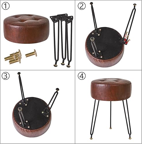 Miniatura 8 de IBUYKE Taburete redondo de cuero sintético, Taburete de tocador de maquillaje, Mesa auxiliar de tocador de maquillaje, Asiento de tocador de PUF,